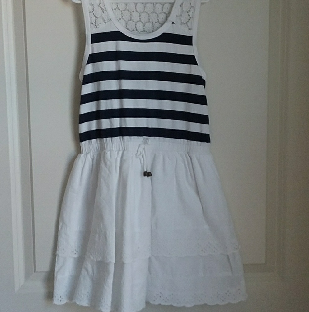 Max Studio Eyelet Tiered Stripe Girls Dress